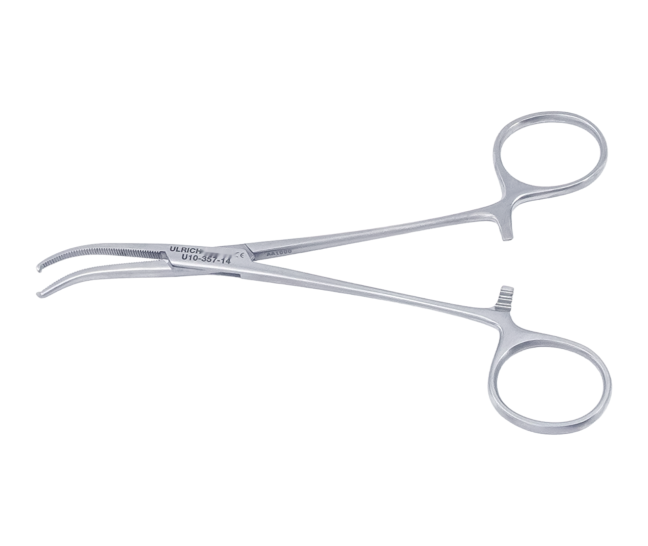 Kleště Dandy hemostatické, zahnuté do strany, se zuby, 14 cm