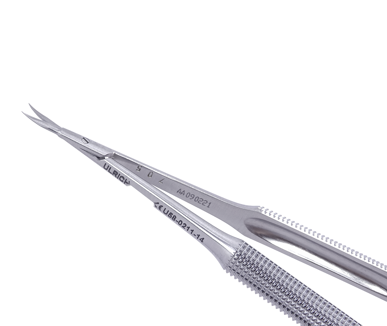 Mikronůžky Vannas, zahnuté, s krátkou 10 mm čepelí, 14,5 cm