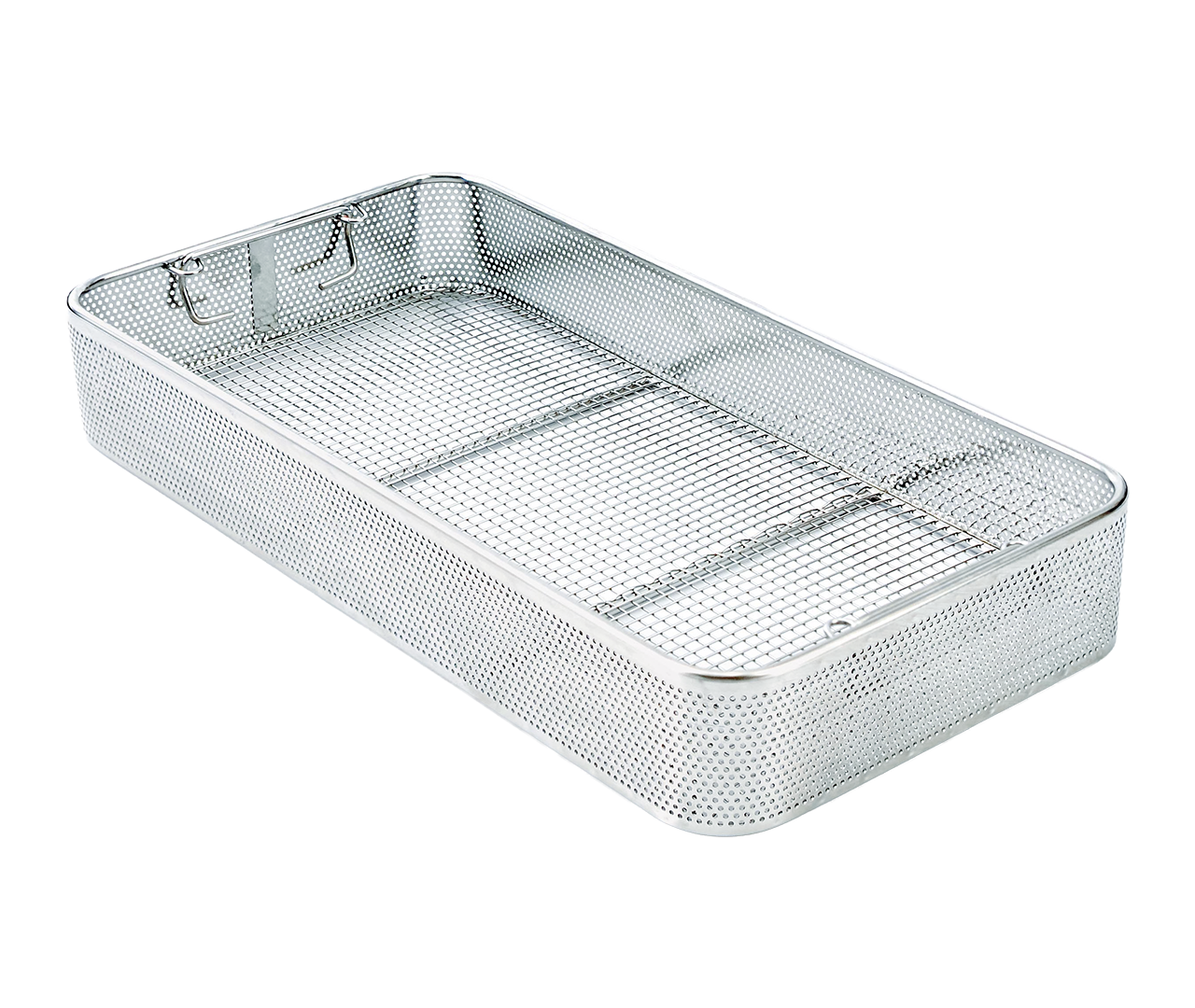 Síto drátěné, perforované, s držadly, (Inox), 485x250x60 mm